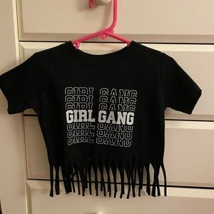 “Girl gang” black Tee shirt with fringe